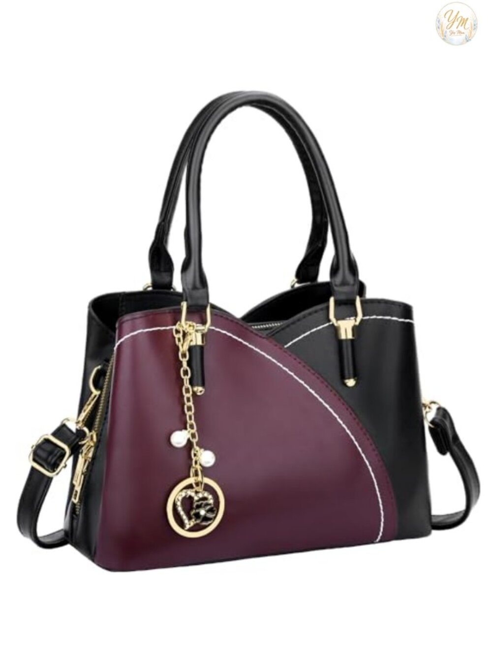 Vegan Leather Satchel Handbag Triple Compartment Crossbody Shoulder Bag